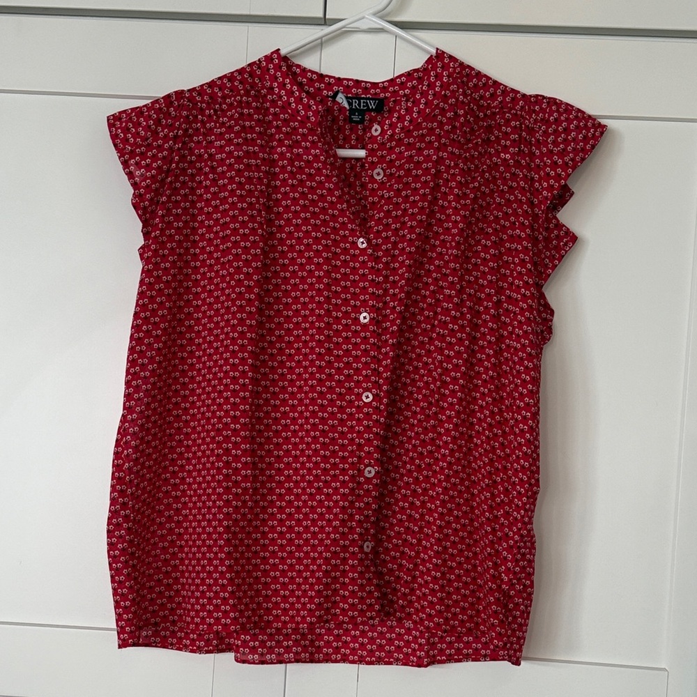 J. Crew Red Patterned Blouse
